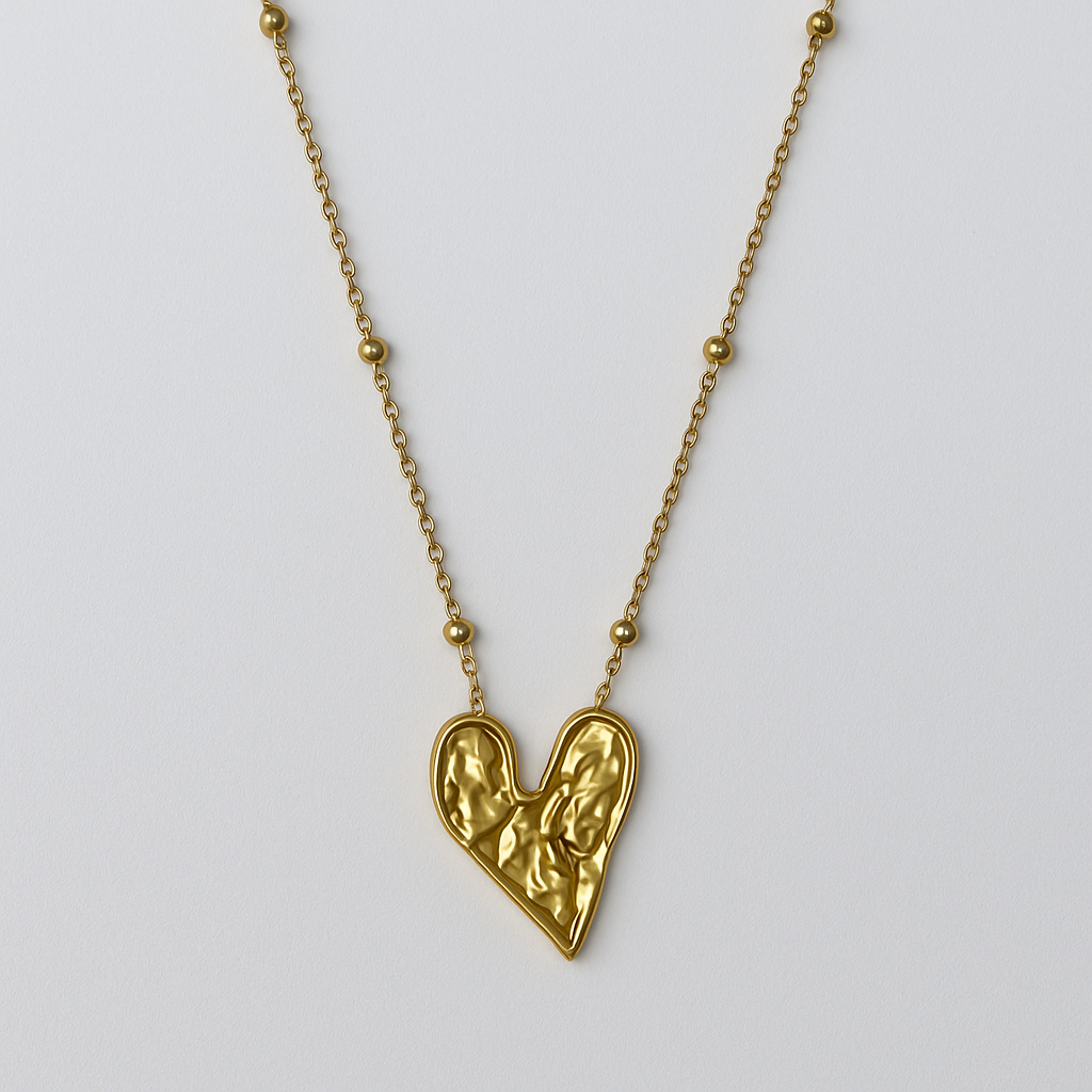 Organic Heart Necklace | Waterproof Anti-Tarnish Gold Plated Textured Pendant