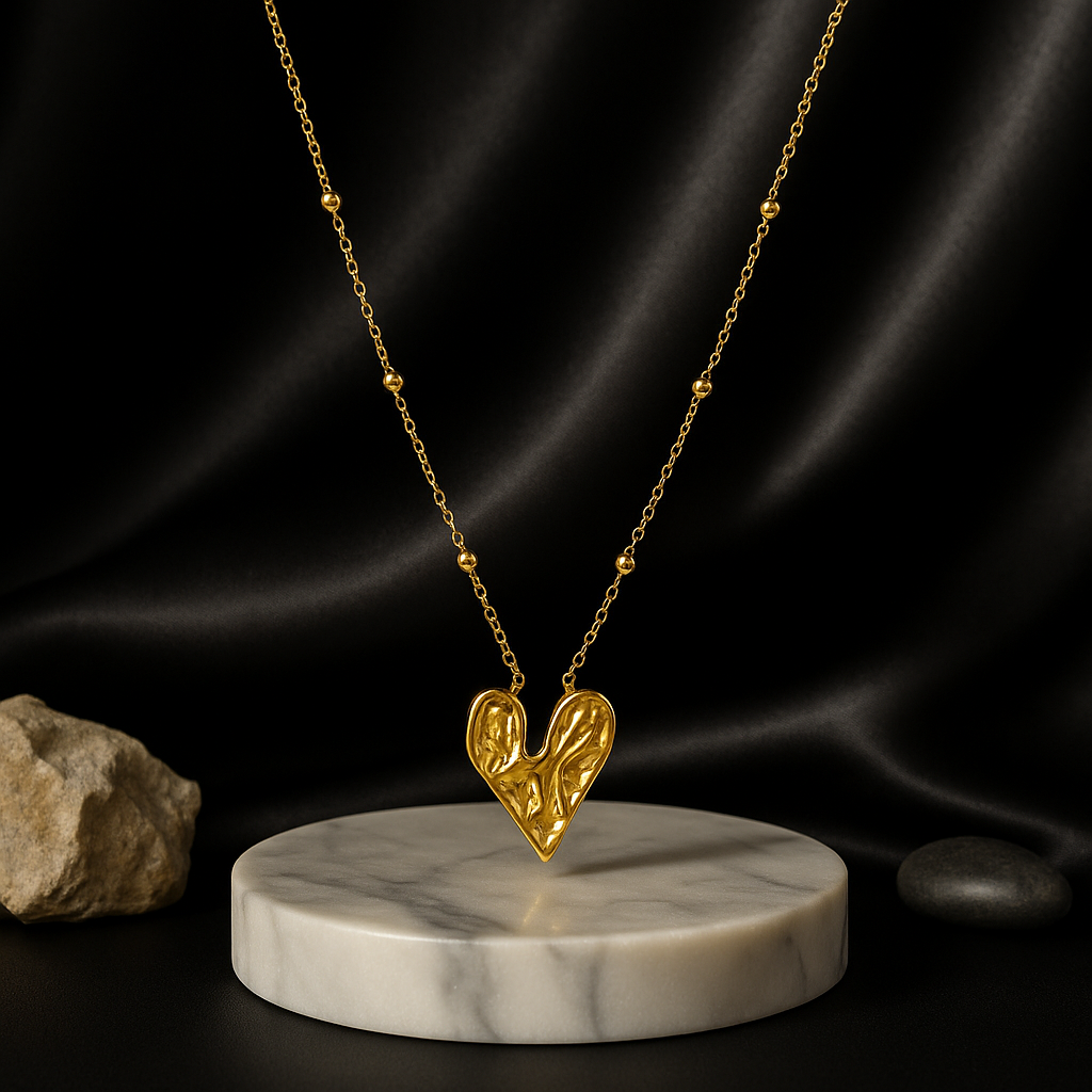 Organic Heart Necklace | Waterproof Anti-Tarnish Gold Plated Textured Pendant