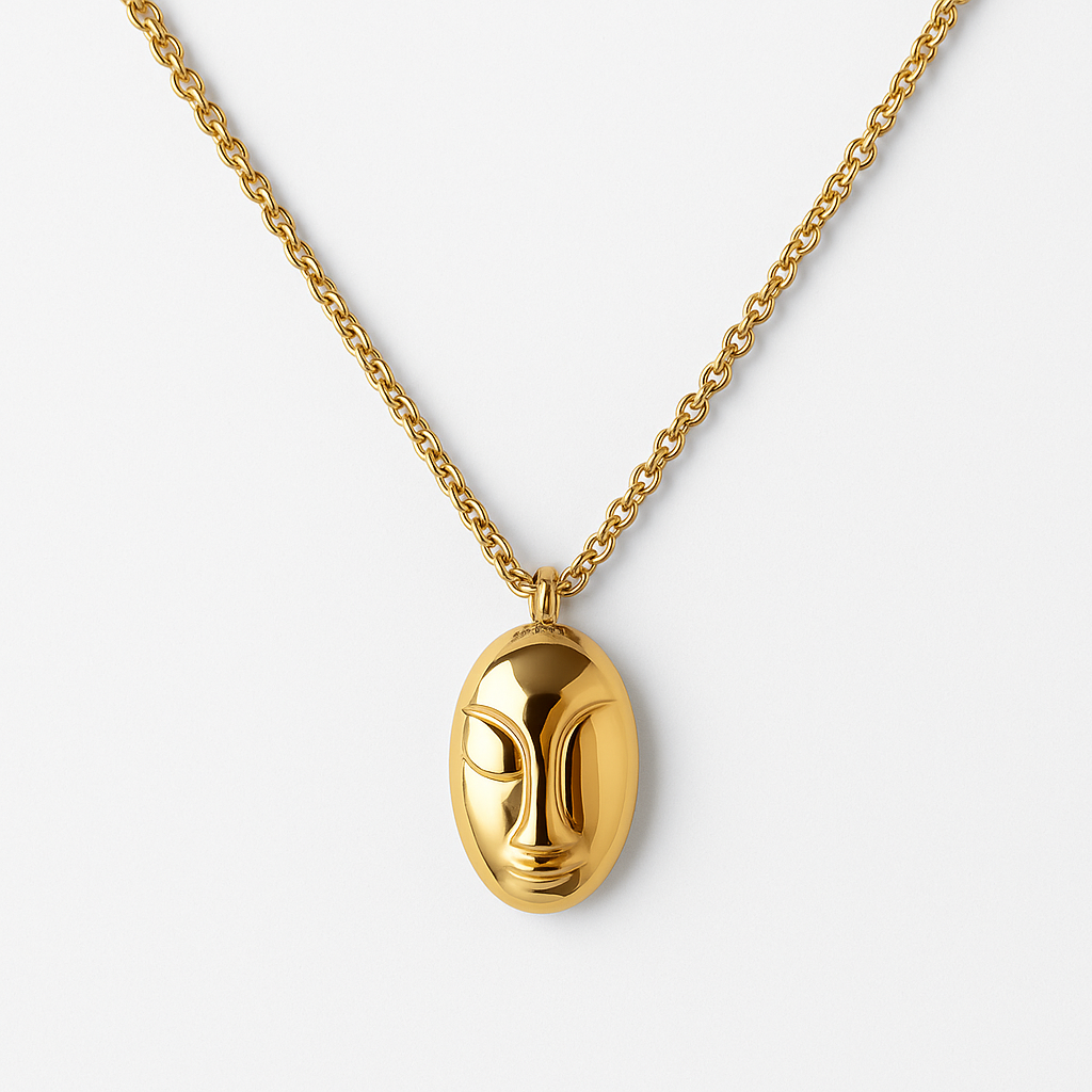 The "Contemplation Charm" Gold Face Pendant Necklace