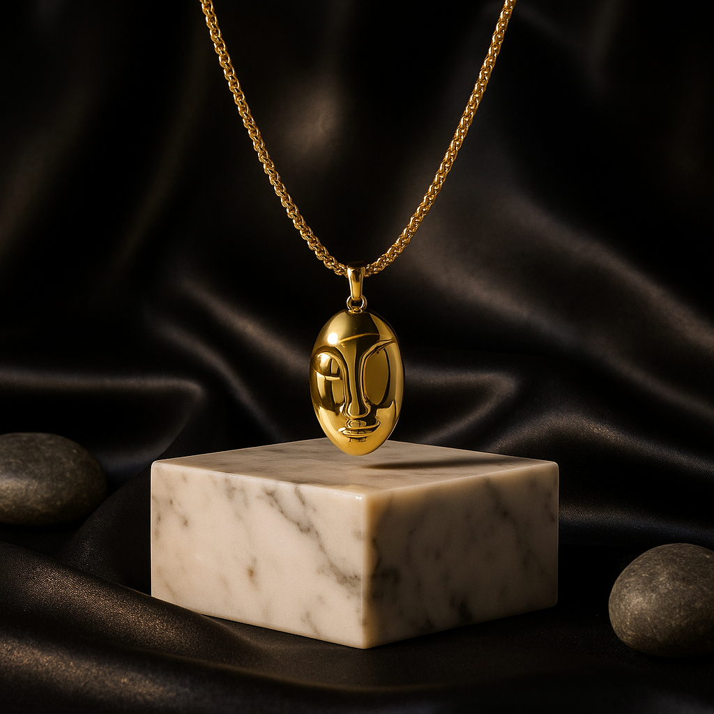 The "Contemplation Charm" Gold Face Pendant Necklace