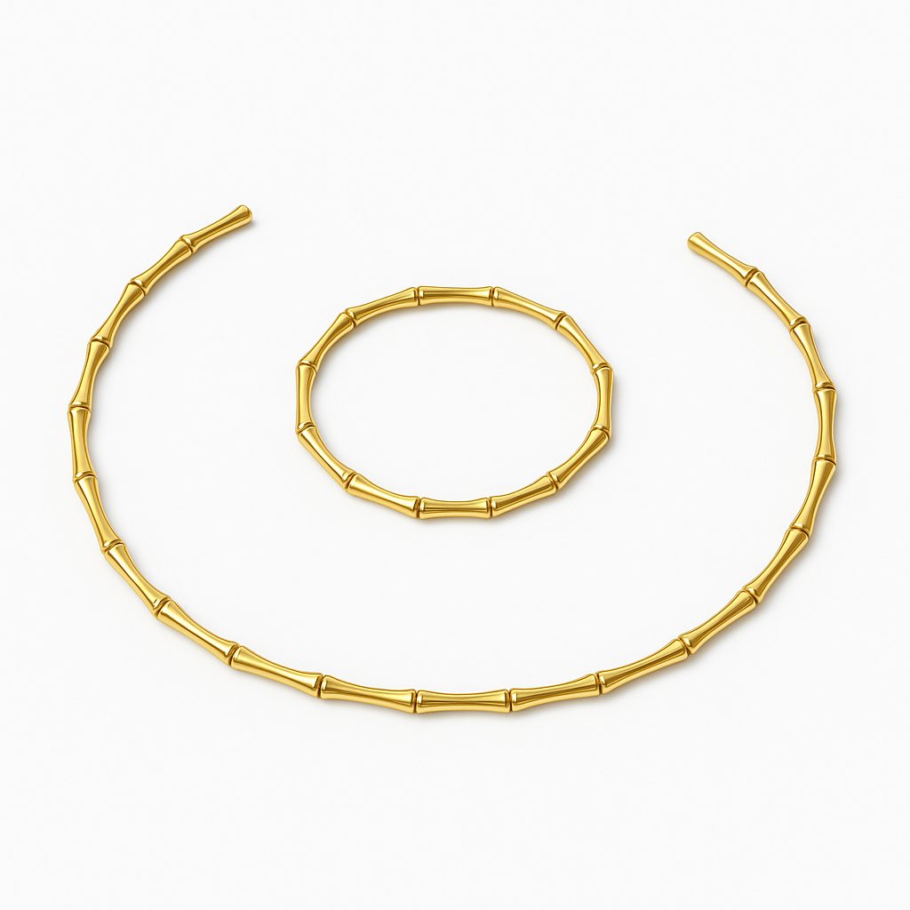 Chunky Bamboo Chain Jewelry Set | Waterproof Anti-Tarnish Gold Necklace & Bracelet