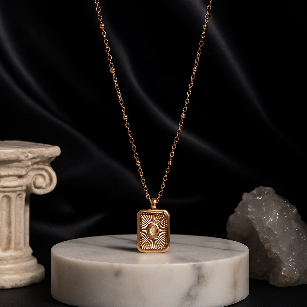 Sunburst Rectangle Charm Necklace