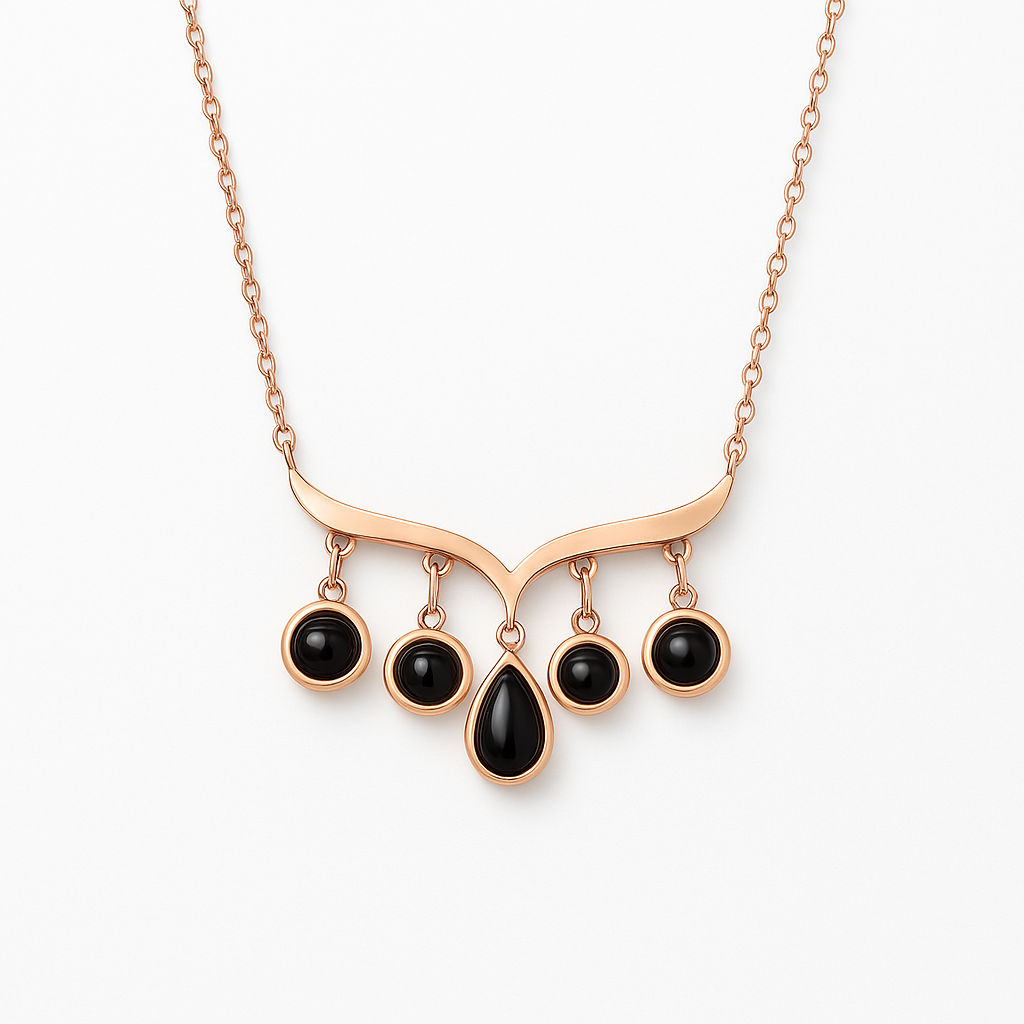 The Onyx Cascade Rose Gold Drop Necklace