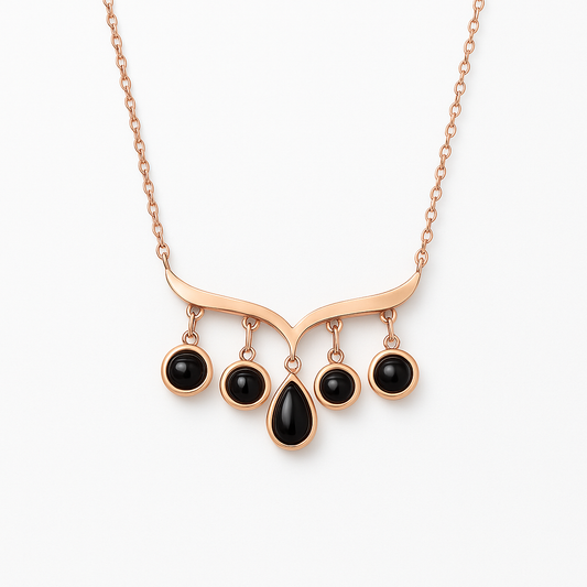 The Onyx Cascade Rose Gold Drop Necklace