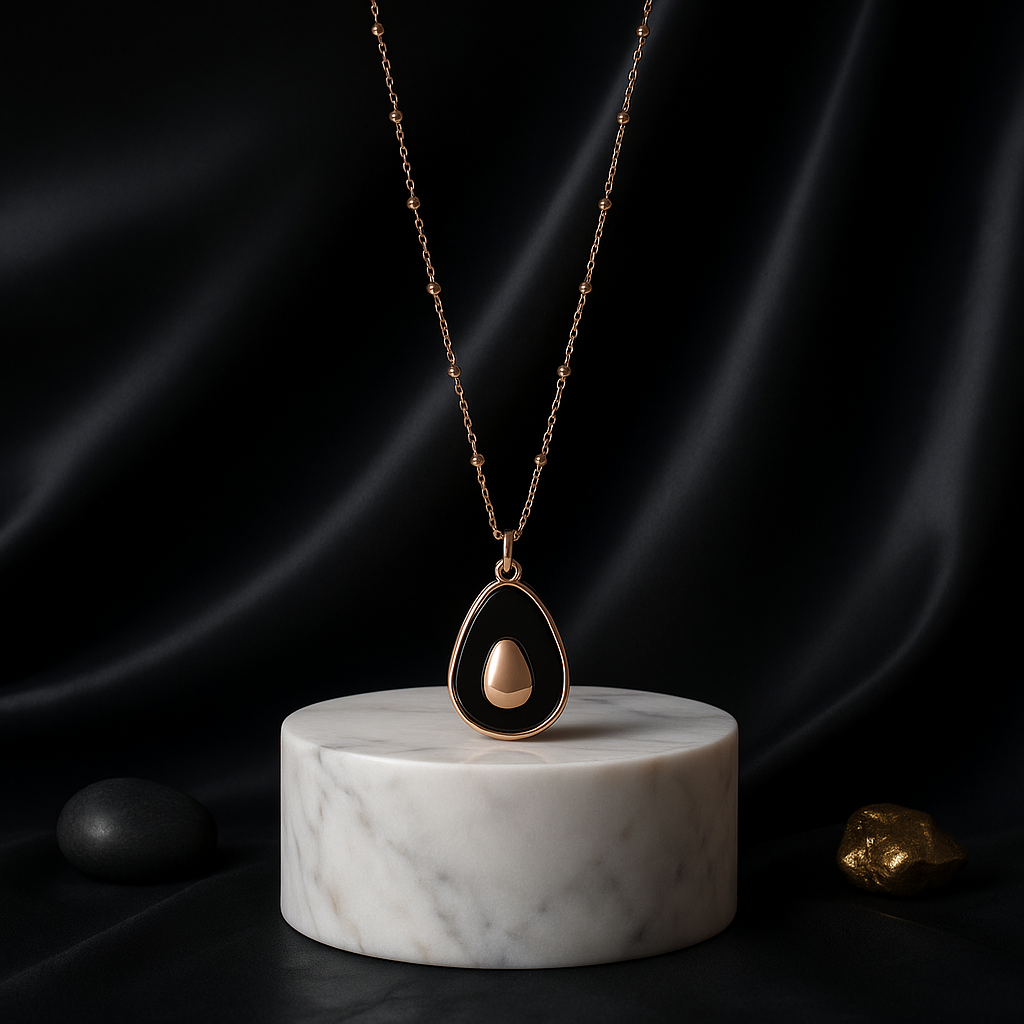 Rose Gold & Black Onyx Teardrop Harmony Pendant Necklace