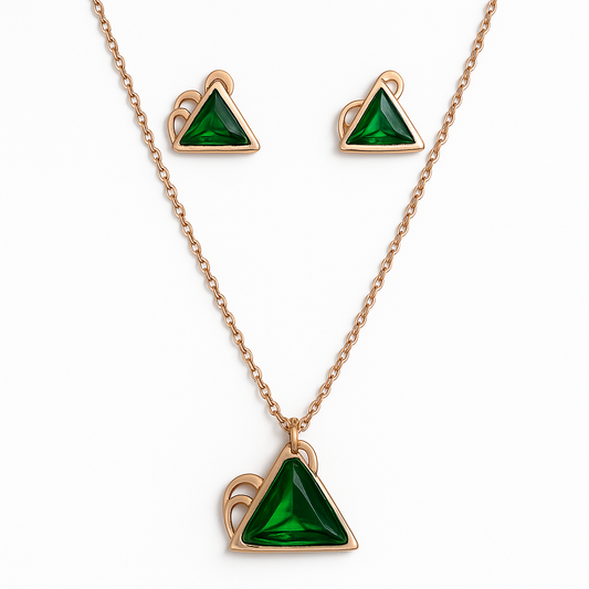 Emerald Green Triangle Jewelry Set | Rose Gold Plated Waterproof Anti-Tarnish