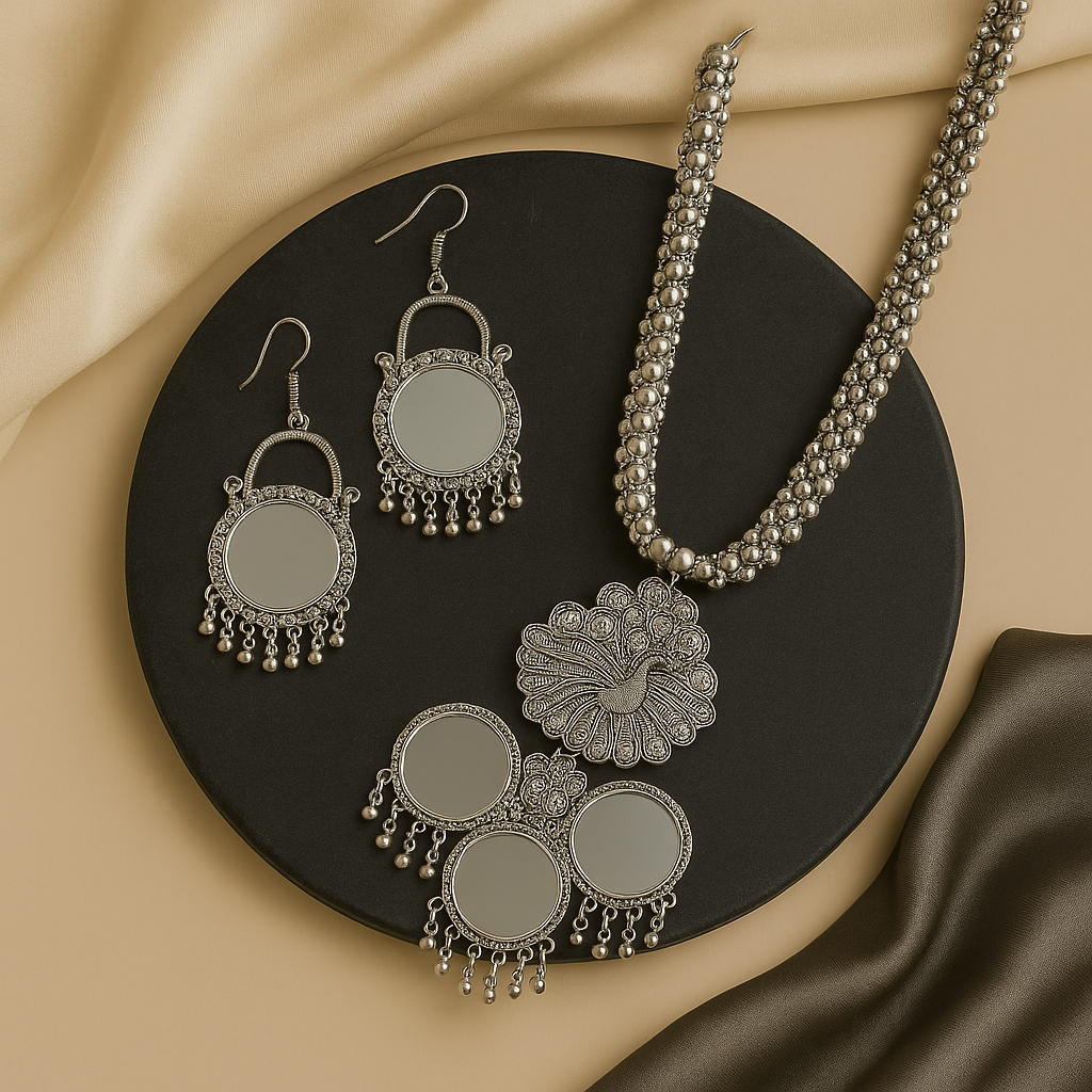 Boho Chic Oxidized Mirror Jewellery Set