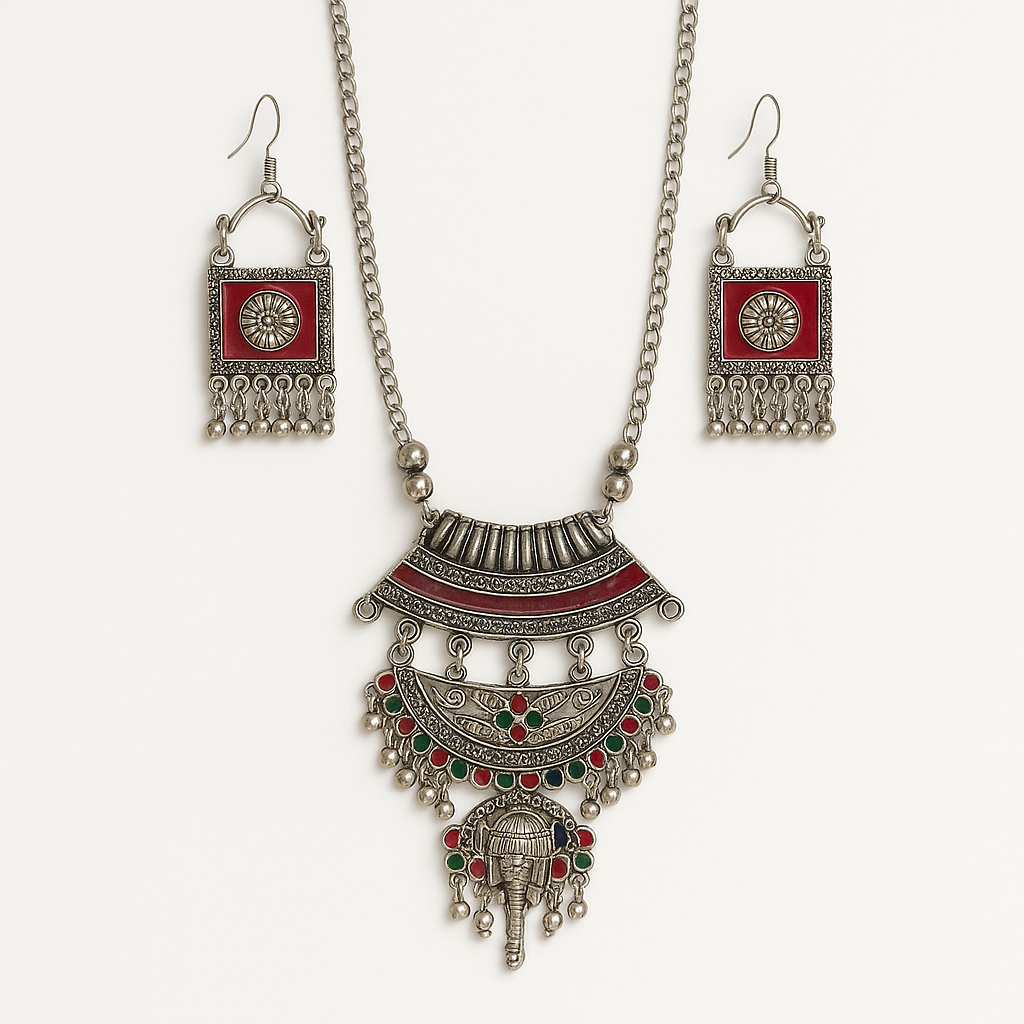 Gaja Heritage Oxidized Silver-Plated Necklace Set