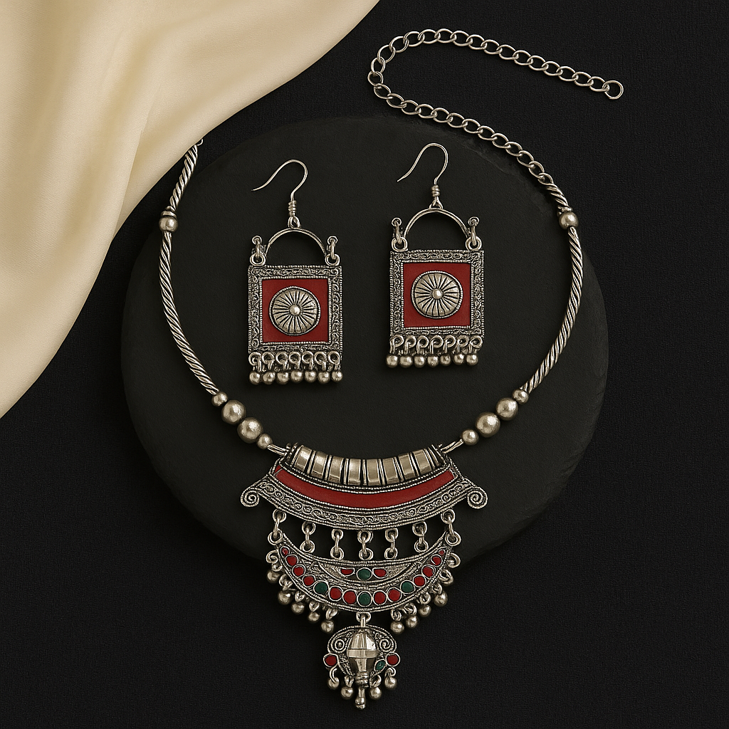 Gaja Heritage Oxidized Silver-Plated Necklace Set