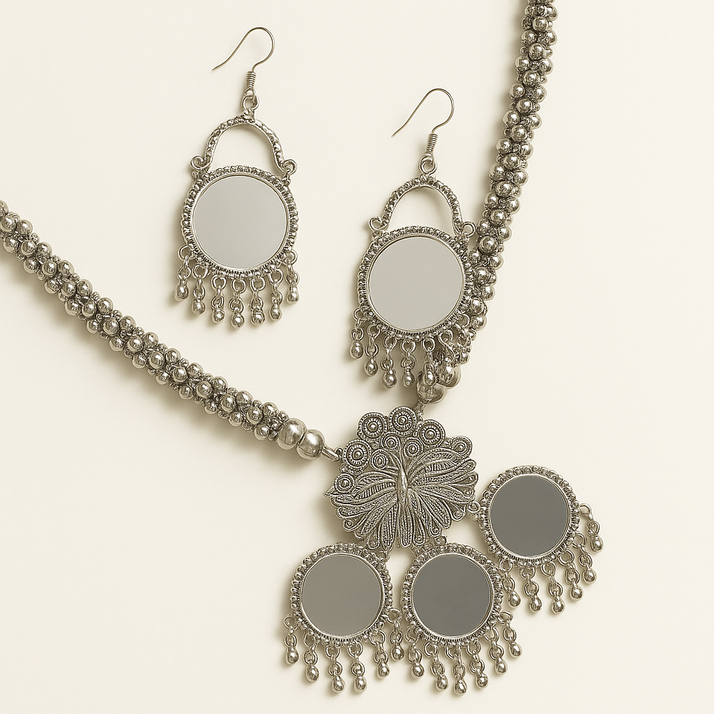 Boho Chic Oxidized Mirror Jewellery Set