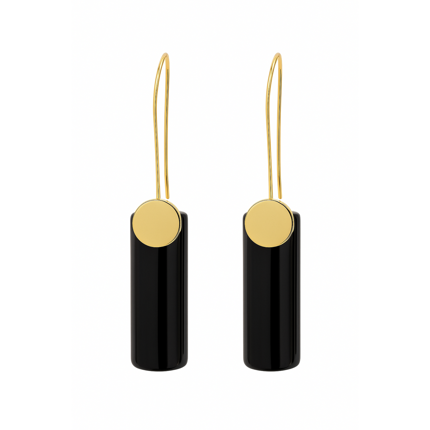 Elegant Noir & Gold Geometric Drop Earrings