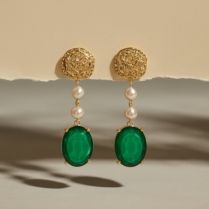 Vintage Aura Green Pearl Statement Earrings
