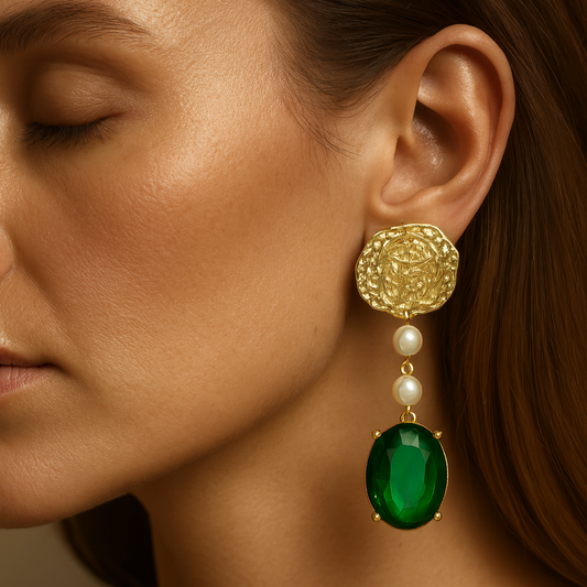 Vintage Aura Green Pearl Statement Earrings