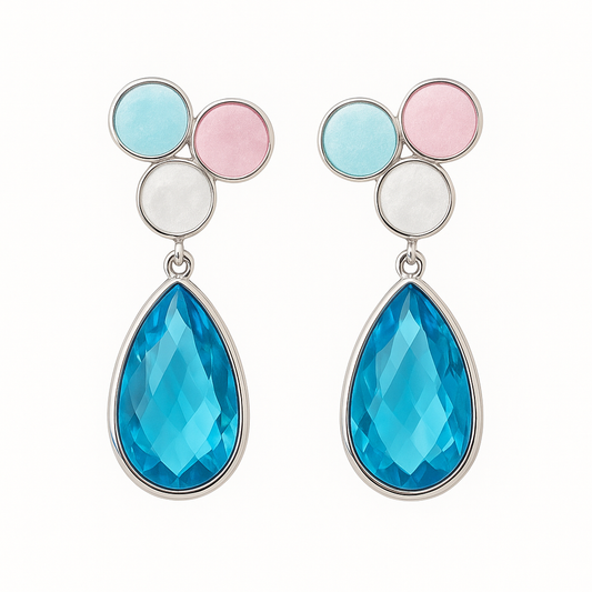 Latelita Tuscany Sterling Silver Blue Topaz & Multi-Gemstone Drop Earrings