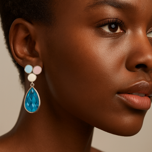 Latelita Tuscany Sterling Silver Blue Topaz & Multi-Gemstone Drop Earrings