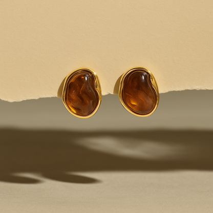 Amber Glow Bean Stud Earrings