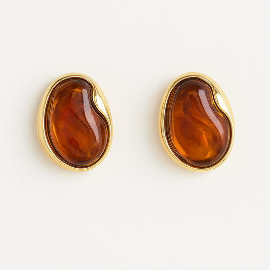 Amber Glow Bean Stud Earrings