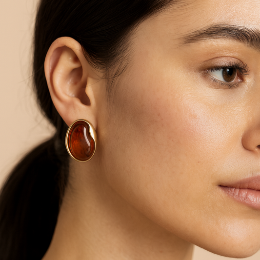 Amber Glow Bean Stud Earrings