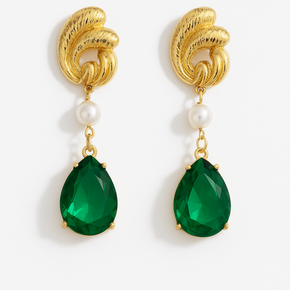 Luxe Raindrop Pearl Drop Earrings - Elegant Gemstone & Pearl Dangles