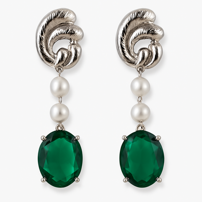 Luxe Raindrop Pearl Drop Earrings - Elegant Gemstone & Pearl Dangles