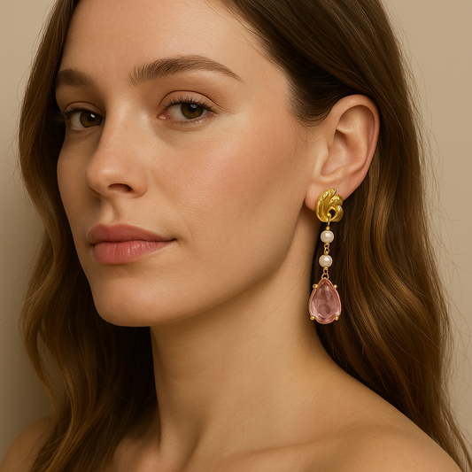 Luxe Raindrop Pearl Drop Earrings - Elegant Gemstone & Pearl Dangles