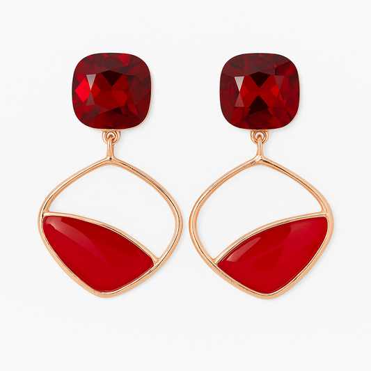 Crimson Glamour Geometric Drop Earrings