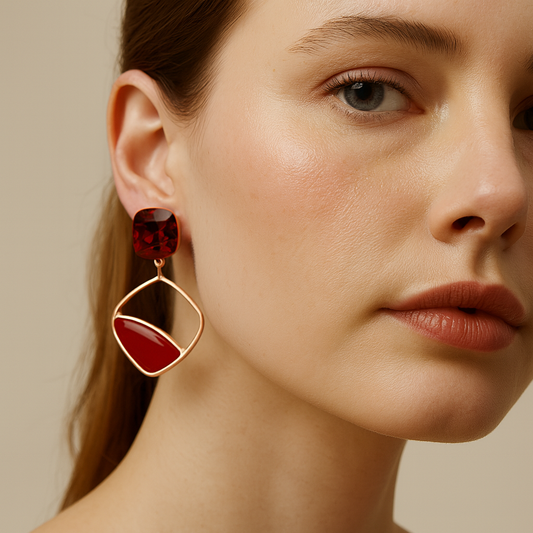 Crimson Glamour Geometric Drop Earrings