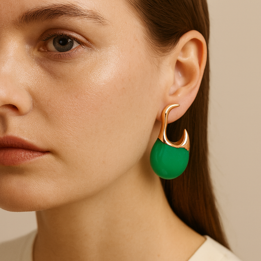 Emerald Aura Two-Tone Huggie Earrings