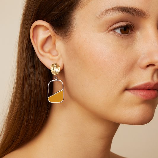 Golden Divide Geometric Drop Earrings