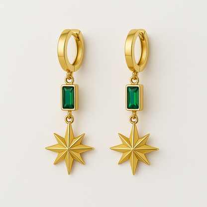 Celestial Emerald Starburst Huggie Hoops