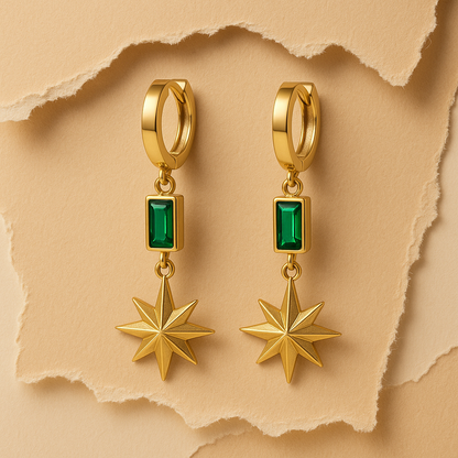 Celestial Emerald Starburst Huggie Hoops