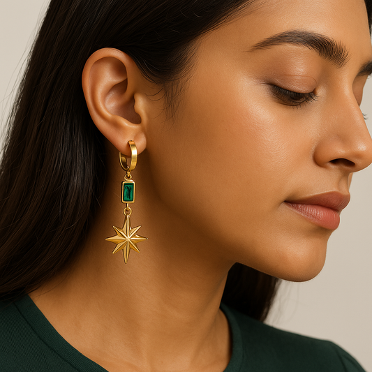 Celestial Emerald Starburst Huggie Hoops
