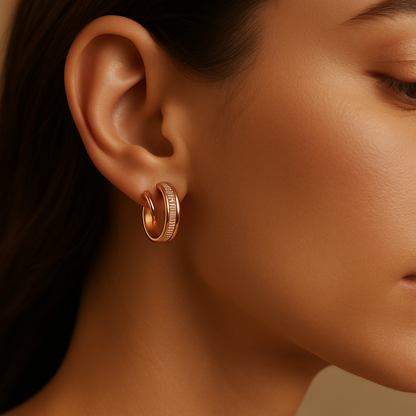 Rose Gold Baguette Sparkle Hoop Earrings