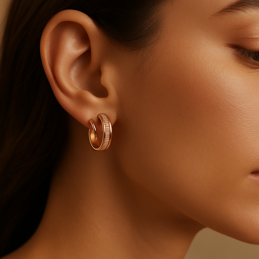 Rose Gold Baguette Sparkle Hoop Earrings