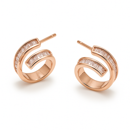 Rose Gold Baguette Sparkle Hoop Earrings