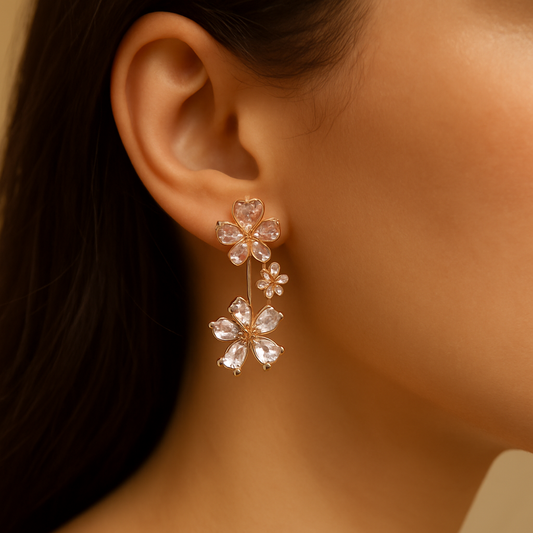 Rose Gold Blossom Cascade Crystal Drop Earrings
