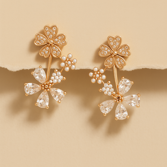 Rose Gold Blossom Cascade Crystal Drop Earrings