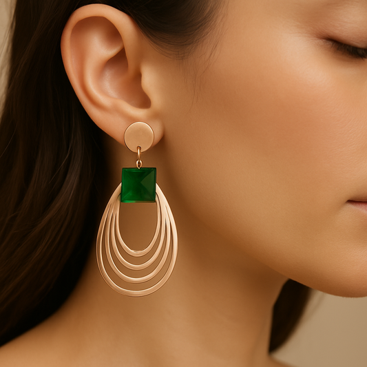 Emerald Cascade Geometric Drop Earrings