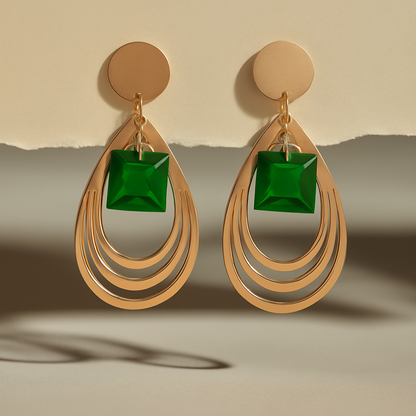 Emerald Cascade Geometric Drop Earrings