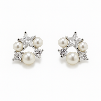 Celestial Sparkle Pearl & Star Stud Earrings