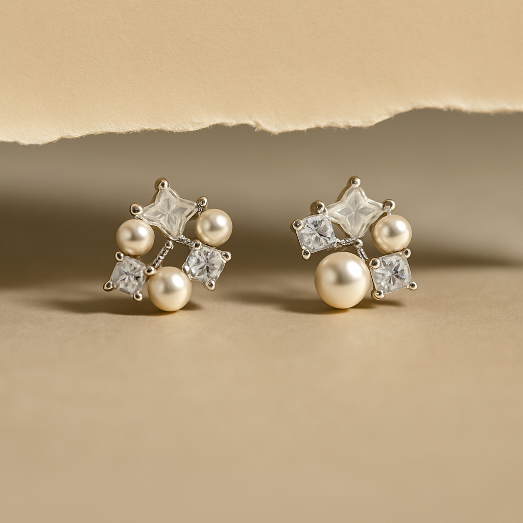 Celestial Sparkle Pearl & Star Stud Earrings