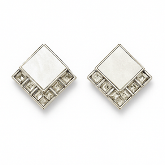 Art Deco Mother of Pearl & Crystal Geometric Stud Earrings