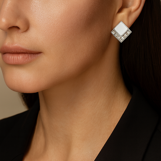 Art Deco Mother of Pearl & Crystal Geometric Stud Earrings
