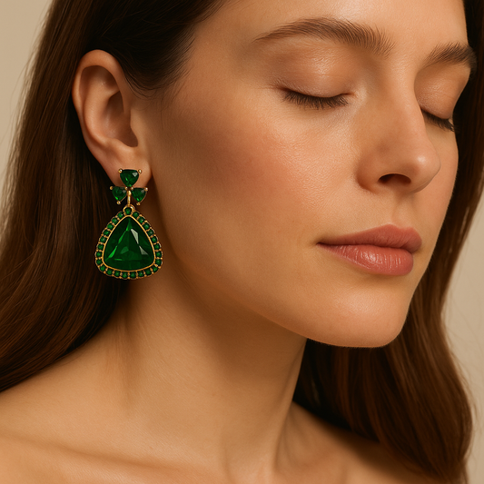 Majestic Emerald Triangle Drop Earrings