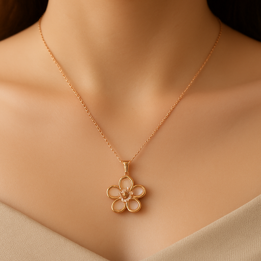Frivole Floral Rose Gold & Diamond Pendant Necklace