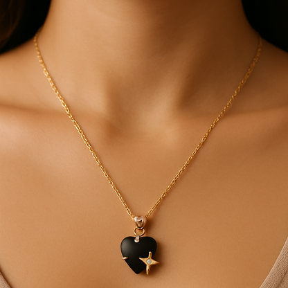 Black Heart & Star Gold Necklace