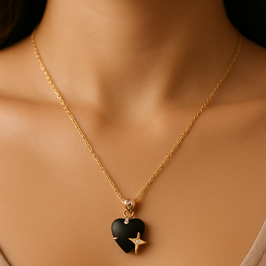 Black Heart & Star Gold Necklace