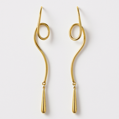 "Fluid Muse" Gold Swirl Dangle Earrings