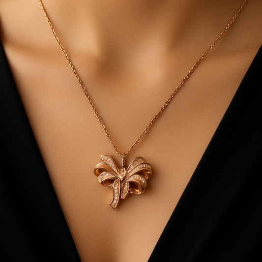 Elegant Diamond Bow Knot Pendant Necklace in Gold
