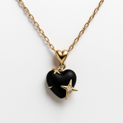 Black Heart & Star Gold Necklace